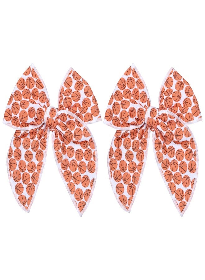 Miroksh Basketball Cheer Bows 2pc 5" Sports Cotton Lined Ribbon Fable Hair Bow Alligator Clips for Teens Toddlers Cheerleader Girls Women Fans Athletic Game Day Outfit Decor Accessories - Image 1