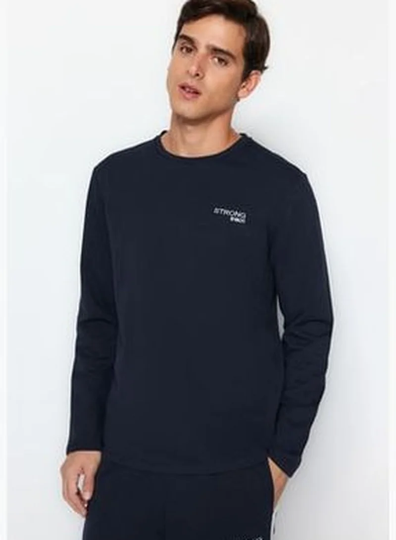 trendyol Men's Navy Blue Embroidery Detailed Knitted Pajamas Set