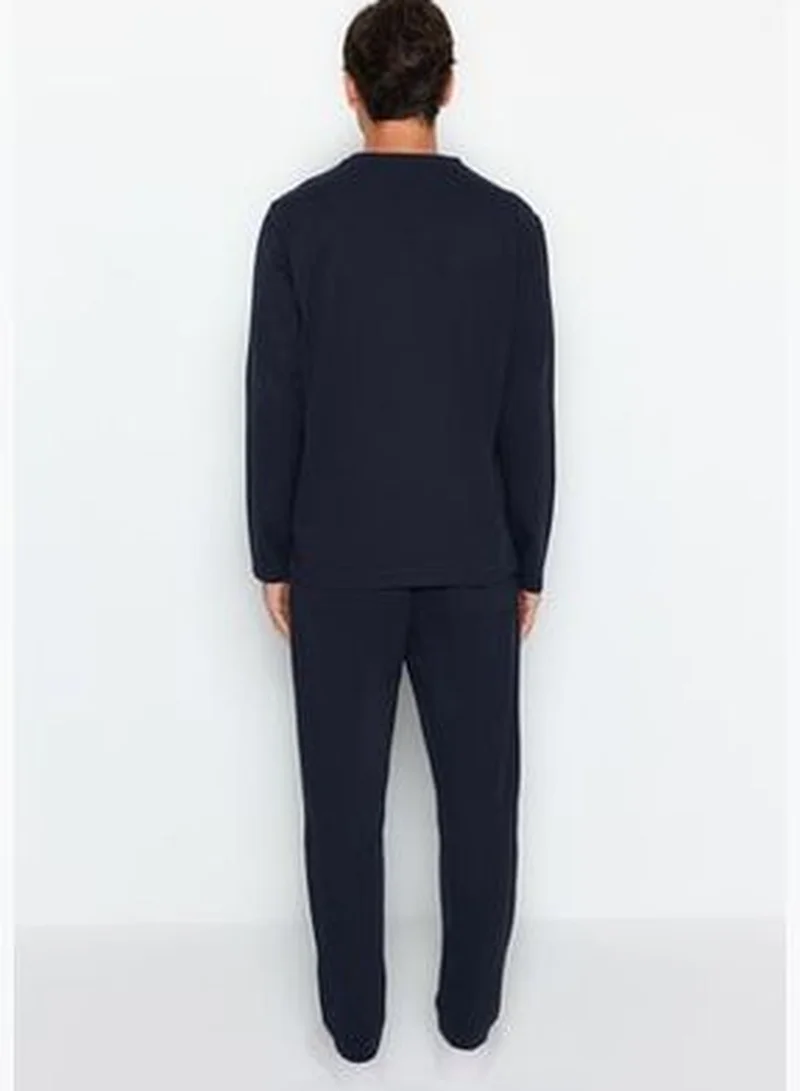 trendyol Men's Navy Blue Embroidery Detailed Knitted Pajamas Set