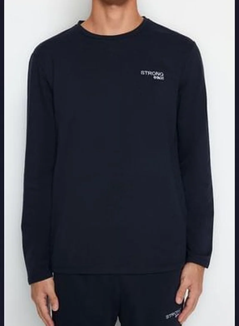 trendyol Men's Navy Blue Embroidery Detailed Knitted Pajamas Set
