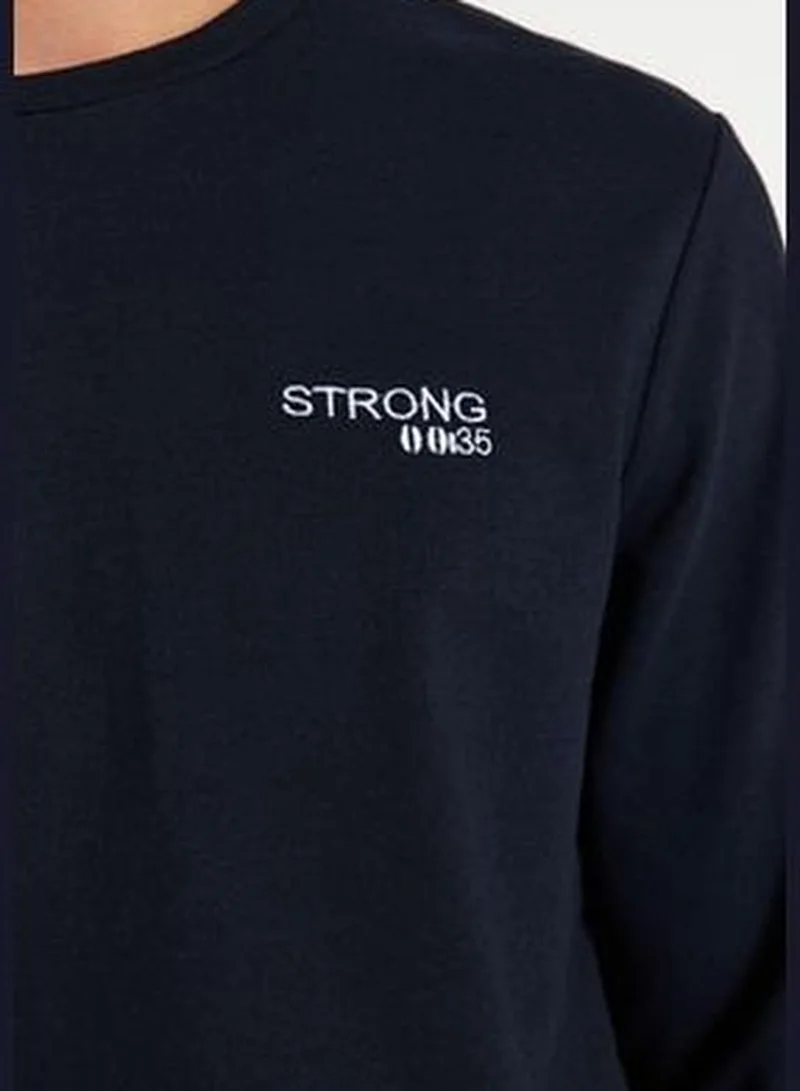 trendyol Men's Navy Blue Embroidery Detailed Knitted Pajamas Set
