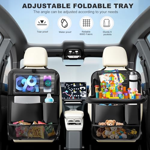 Zecirl 2Pack Car Backseat Organizer with Foldable Table Tray6 Storage Pockets Car Storage Organizer with Tablet HolderCar Seat Back Protectors Kick Mats Travel Accessories Black - Image 3