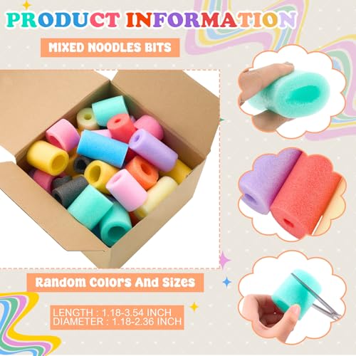 Frienda 50 Pcs Pool Noodles Bits Multicolor Craft Small Size Versatile Mixed Floating Pool Noodles Foam Rope Tube for Play or DIY Craft Multipurpose (1.18"-2.36" Dia.,Regular Colors) - Image 2