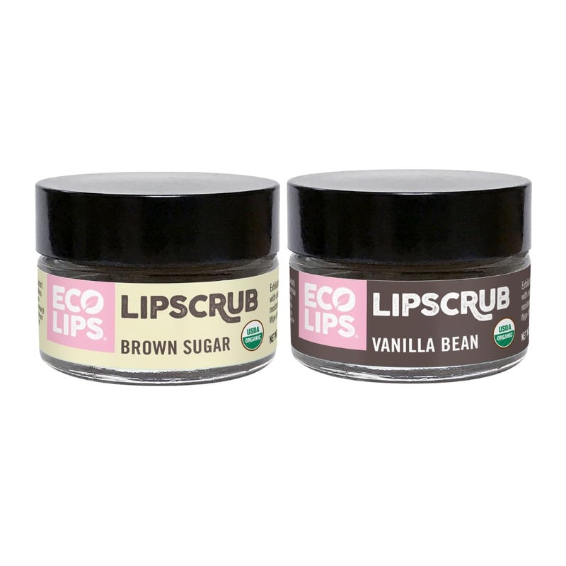 Eco Lips LIP SUGAR SCRUB 2 Pack 205oz jars 100 Organic Lip Care Treatment with Organic Sugar  Coconut Oil  Gently Exfoliate  Polish Dry Flaky Lips 100 Edible Vanilla Bean  Brown Sugar
