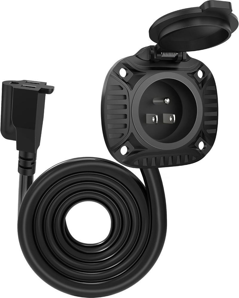 MICTUNING 15Amp 125V AC Port Plug with Heavy Duty Integrated 72" Extension Cord and Water-Resistant Spring-loaded Cover - Black - Image 1