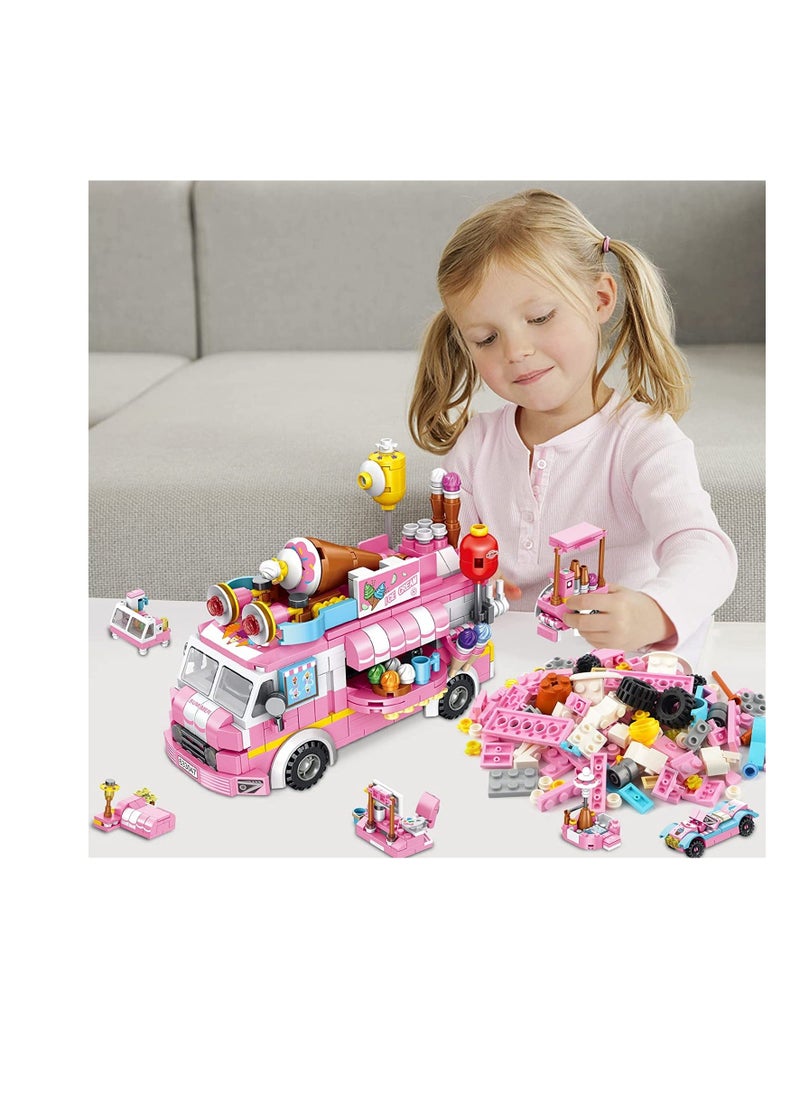 Building Toys for Girls, 12 in 1 Ice Cream Truck Building Blocks Construction Vehicles Kit, STEM Learning Building Bricks Set, Birthday Gifts for Kids Children Girls Age 6 12 553 Pieces  - Image 4