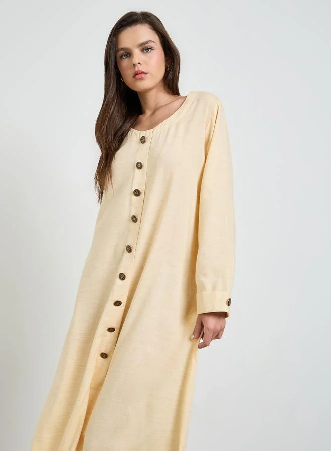 Maxim Creation Yellow Solid Button Details Maxi Dress