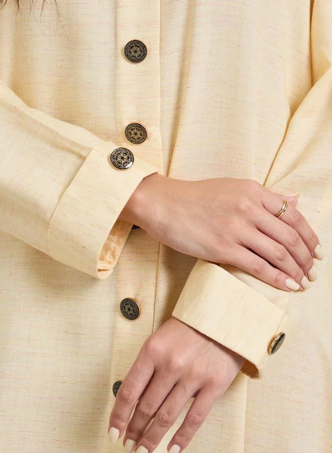 Maxim Creation  Yellow Solid Button Details Maxi Dress for Women | Best Price UAE