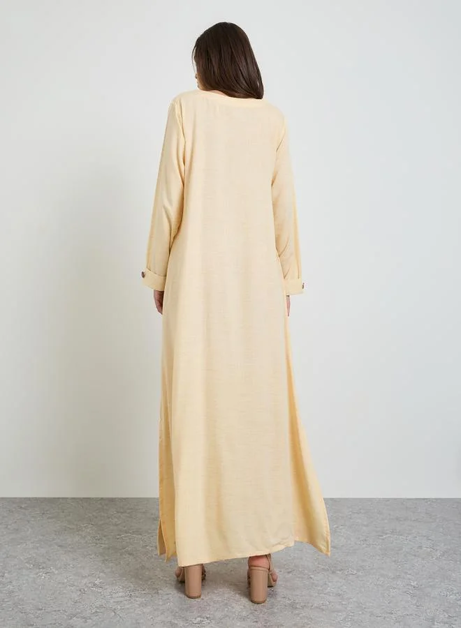 Maxim Creation  Yellow Solid Button Details Maxi Dress for Women | Best Price UAE