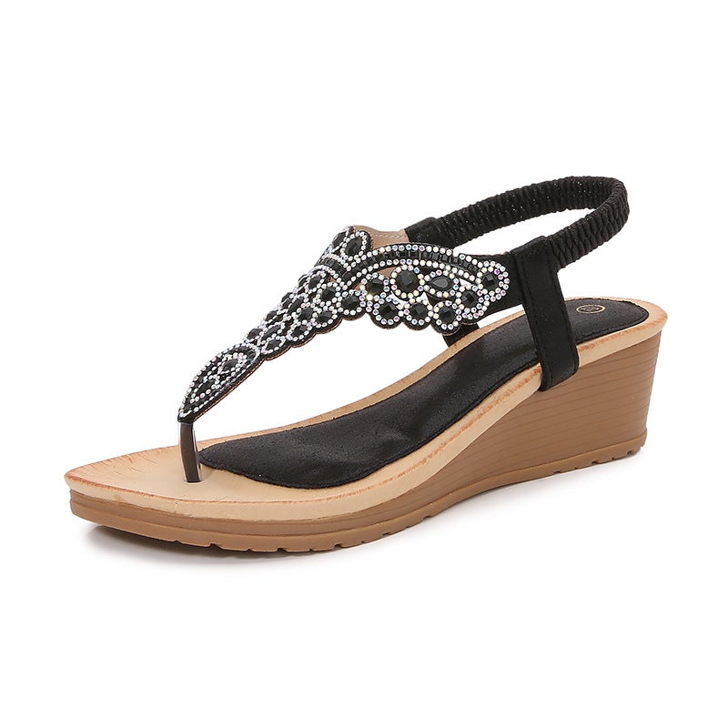 2026 Ladies Shoes Bohemian New Fashion Rhinestone Sandals Korean Style Thick-Soled Wedge Women''s Shoes - Image 5