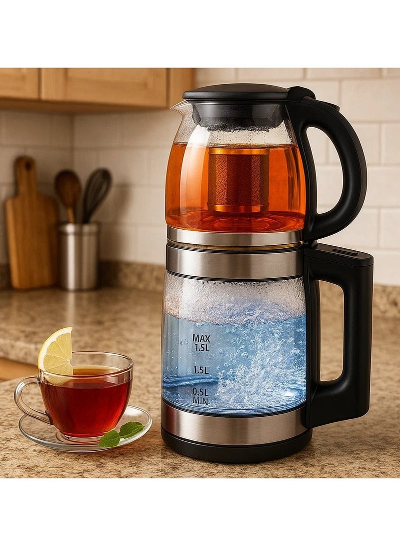 Denx 1500W 2-in-1 Double Pot Electric Kettle With Removable Tea Filter, Capacity 1.8L kettle & 1.0L Tea Pot - Image 2