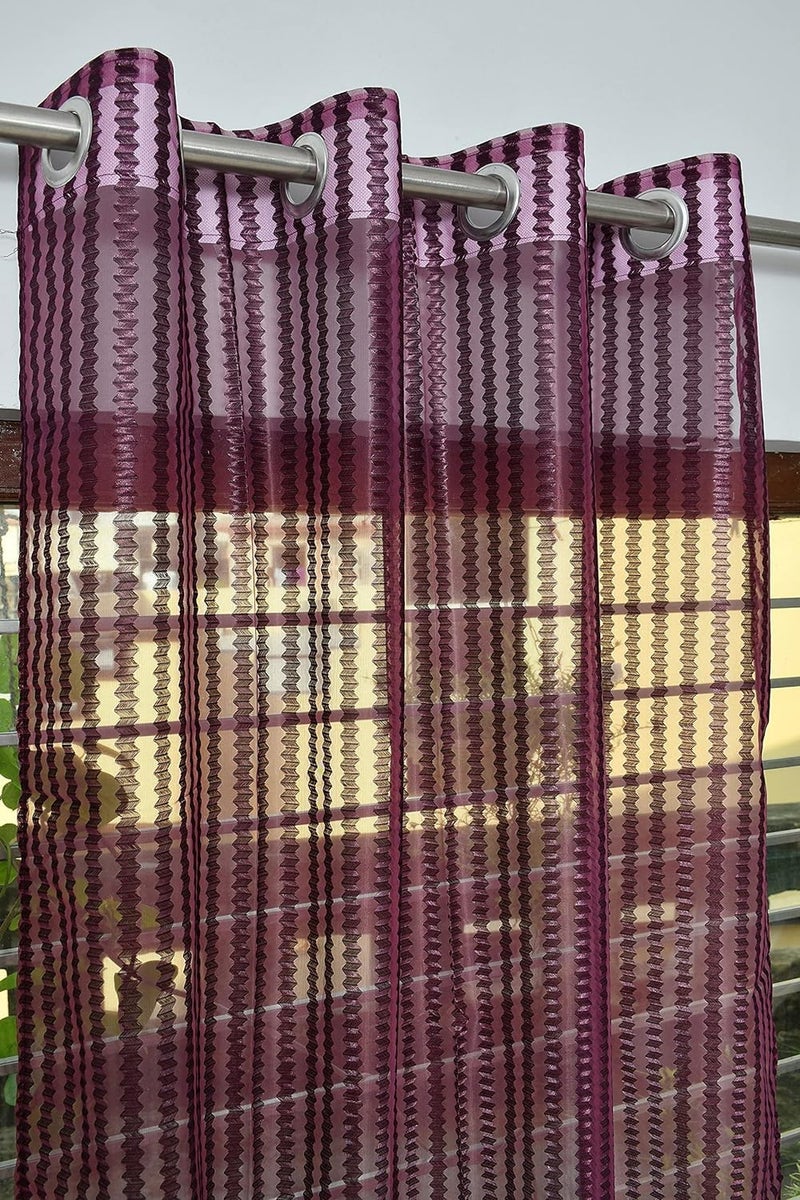 Radees Creations radees creations premium fancy sparkling beautiful sheer striped string hanging color 1 pcs polyester tissue net pattern eyelet curtain wine window 5 feet - Image 1