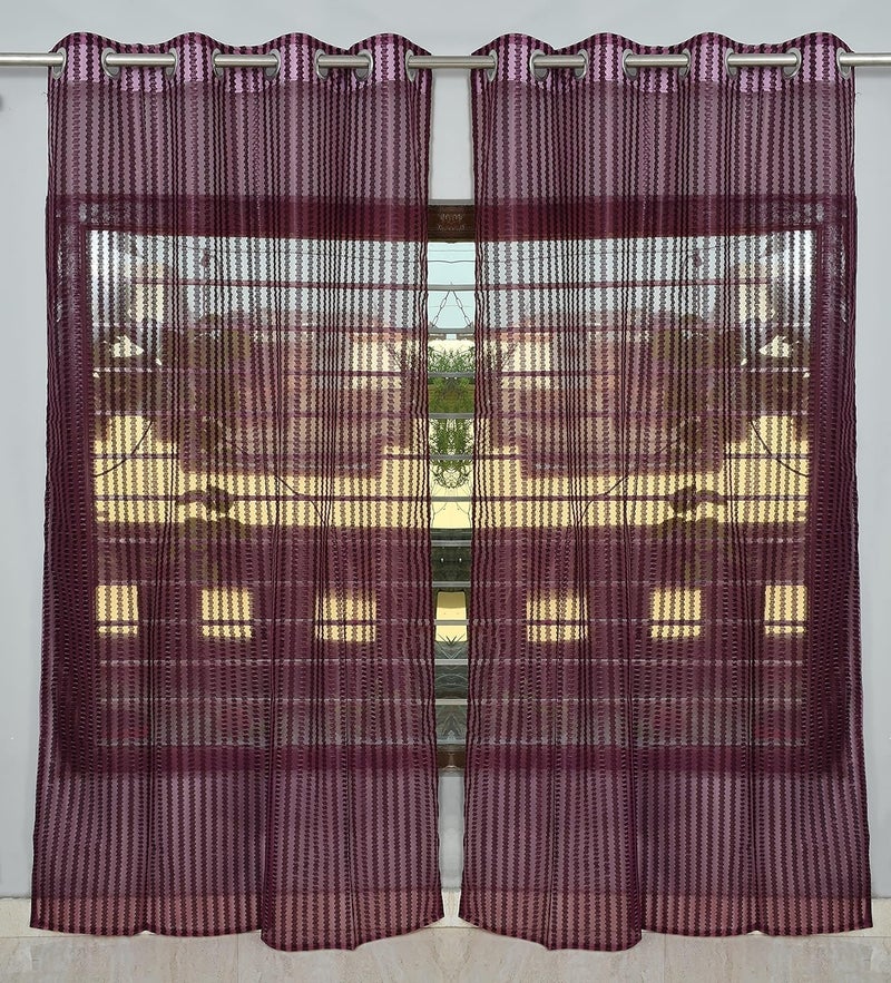 Radees Creations radees creations premium fancy sparkling beautiful sheer striped string hanging color 1 pcs polyester tissue net pattern eyelet curtain wine window 5 feet - Image 2