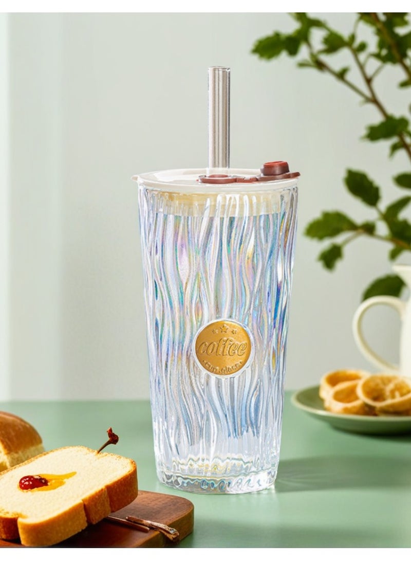 AceLuste Glass Coffee Cup with Straw and Seal Lid, Leakproof Iced Coffee Mugs, Cute Water Cup, Gradient Color Design Drinking Bottle 650ml  - Image 1