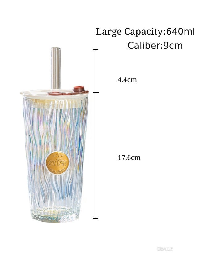 AceLuste Glass Coffee Cup with Straw and Seal Lid, Leakproof Iced Coffee Mugs, Cute Water Cup, Gradient Color Design Drinking Bottle 650ml  - Image 2