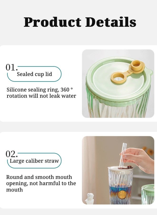 AceLuste Glass Coffee Cup with Straw and Seal Lid, Leakproof Iced Coffee Mugs, Cute Water Cup, Gradient Color Design Drinking Bottle 650ml  - Image 3