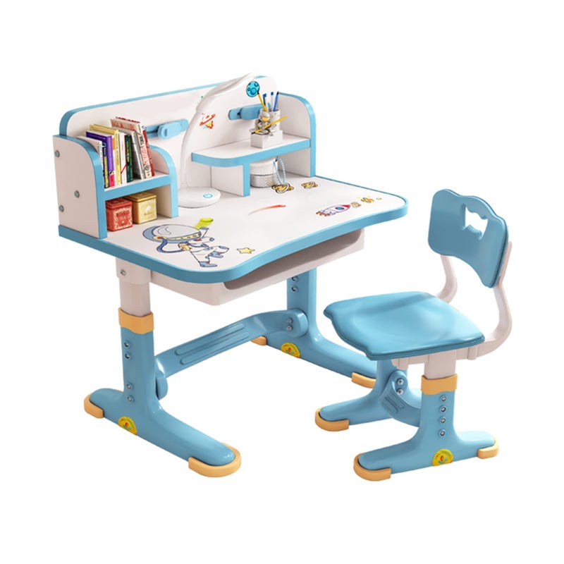 Cuteam Small Desk Desk Chair Set Widened Desktop Multi Separation Cartoon Pattern Kids Adjustable Height Study Table with Drawer Chair