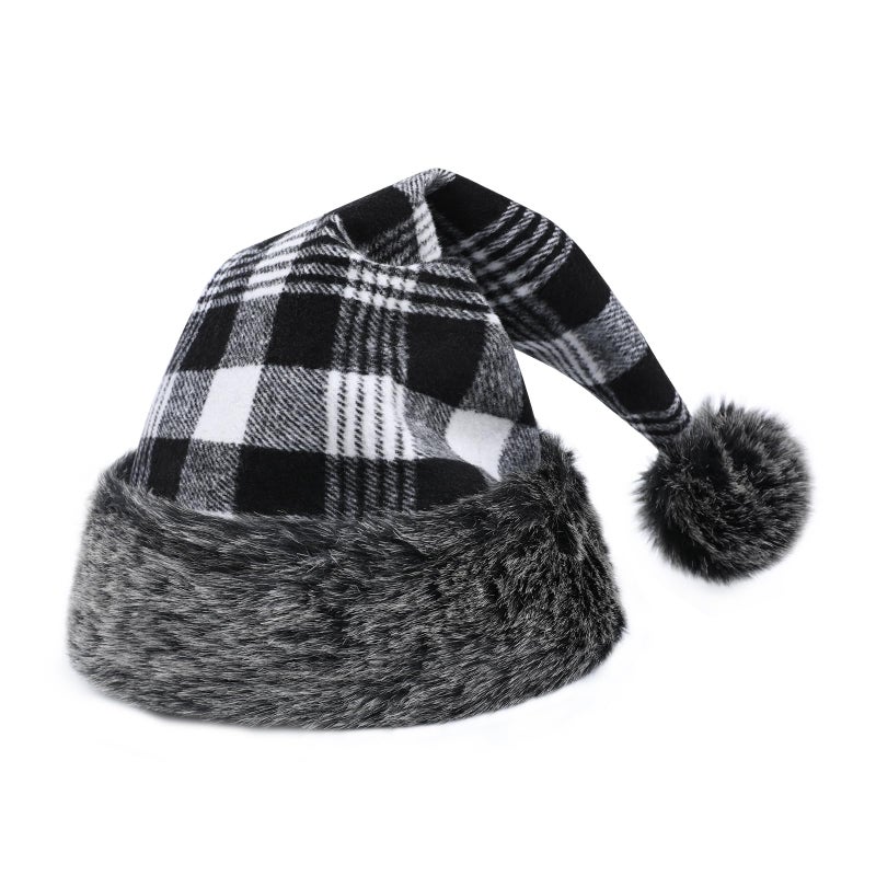 TWSANTAMAS Personalized Santa Hat  Classic Black Buffalo Plaid Christmas Hat for Adults Unisex Holiday Party Gift Black Buffalo plaid