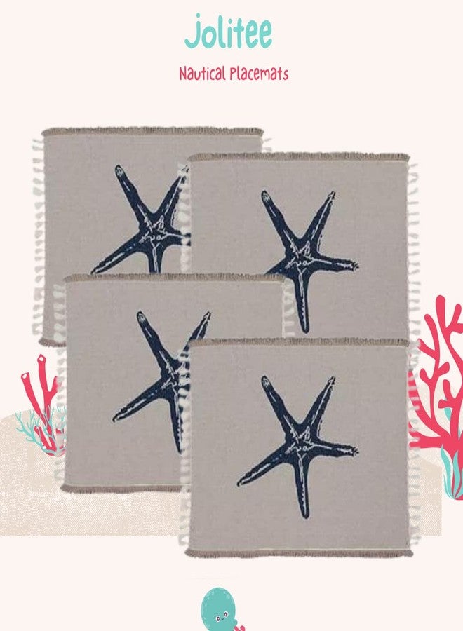 Jolitee Nautical Sea Life Table Beach Placemats for Dining Table, Set of 4 Rectangular Cotton Placemats (Anchor) - Image 2