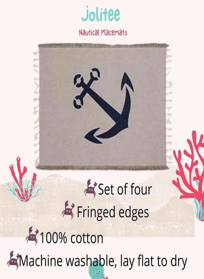 Jolitee Nautical Sea Life Table Beach Placemats for Dining Table, Set of 4 Rectangular Cotton Placemats (Anchor) - Image 3