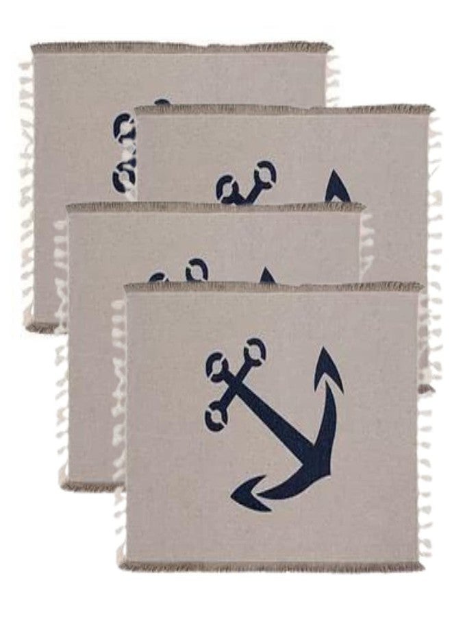 Jolitee Nautical Sea Life Table Beach Placemats for Dining Table, Set of 4 Rectangular Cotton Placemats (Anchor) - Image 1