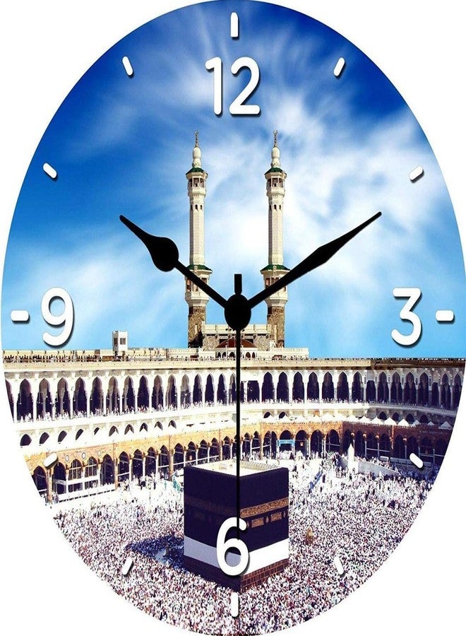 كارتك ساعة حائط كارتيك بتصميم الكعبة المشرفة، مناسبة لتزيين المنزل والمكتب، حركة صامتة سلسة، شكل دائري، قطر 11 بوصة، ساعة حائط دينية معلقة لغرفة المعيشة وغرفة النوم - Image 1