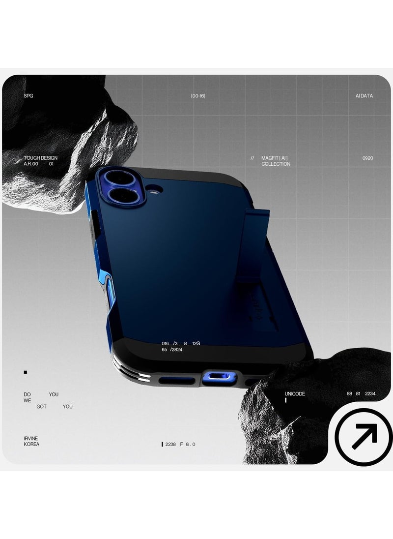 Spigen غطاء حماية Tough Armor MagFit AI لهاتف iPhone 16 Plus مع حامل (2024) - أزرق داكن  - Image 3