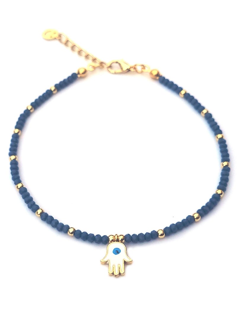 Alwan Long Size Crystal Anklet with an Evil Eye in the Center of a Hamsa - Image 1