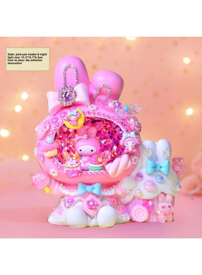 Children's Handmade Boutique Pen Holder Night Light Komi Girl Creative Practical Birthday Gift Night Light-Specifications:Ordinary Kraft Paper Box Packaging-Color:Pink Melody Pen Holder Lamp (including Diy Material Package))  - Image 1