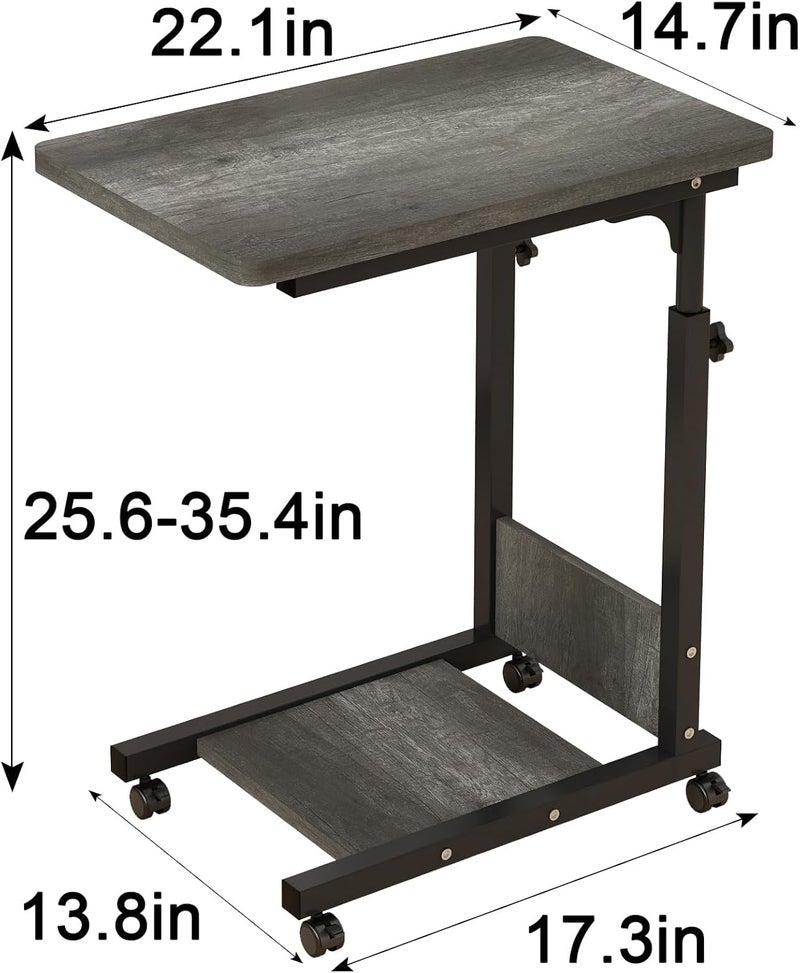 TigerDad Adjustable Height C Table Sofa Side Bedside Table with Wheels, Hospital Bed Table Rolling Tray with Storage, Mobile Computer Desk Laptop Table for Home Use,Gray - Image 5