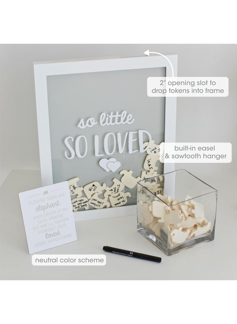 pearhead Pearhead So Little So Loved Wooden Elephant Token Frame Little Wishes Signature Baby Shower Guestbook Alternative GenderNeutral Pregnancy Keepsake With 65 Signature Tokens and Pen Gray and White  - Image 2