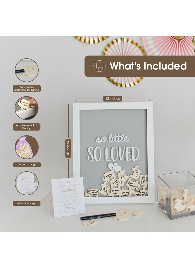 pearhead Pearhead So Little So Loved Wooden Elephant Token Frame Little Wishes Signature Baby Shower Guestbook Alternative GenderNeutral Pregnancy Keepsake With 65 Signature Tokens and Pen Gray and White  - Image 3