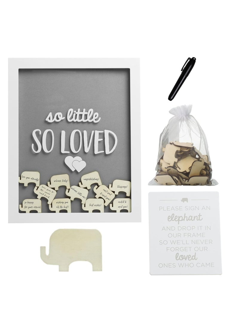 pearhead Pearhead So Little So Loved Wooden Elephant Token Frame Little Wishes Signature Baby Shower Guestbook Alternative GenderNeutral Pregnancy Keepsake With 65 Signature Tokens and Pen Gray and White  - Image 1