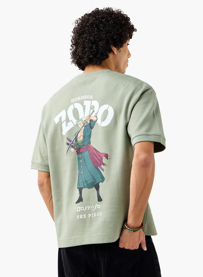 SP Characters Men's Regular Fit Crew Neck Short Sleeves Zoro Print T-shirt