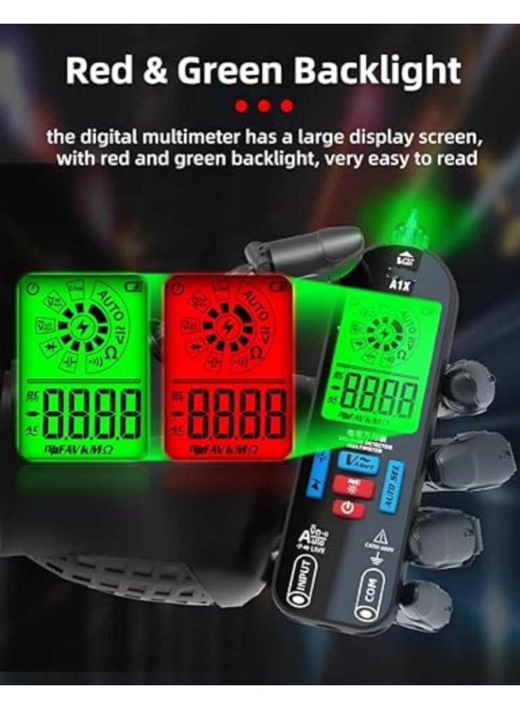M MIAOYAN The A1X intelligent digital multimeter is a rechargeable voltmeter that measures capacitance, diodes, continuity, and resistance. It features V-Alert real-time detection and can detect AC/DC voltage. - Image 3