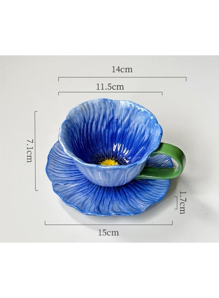 Ceramic Flower Coffee Mug with Saucer,Creative  Coffee Cup,Ceramic Tea Cup Mug for Coffee Milk Tea Latte Yogurt 300ml - Image 2