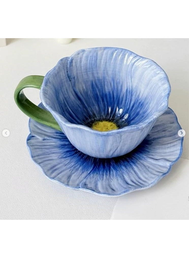 Ceramic Flower Coffee Mug with Saucer,Creative  Coffee Cup,Ceramic Tea Cup Mug for Coffee Milk Tea Latte Yogurt 300ml - Image 3