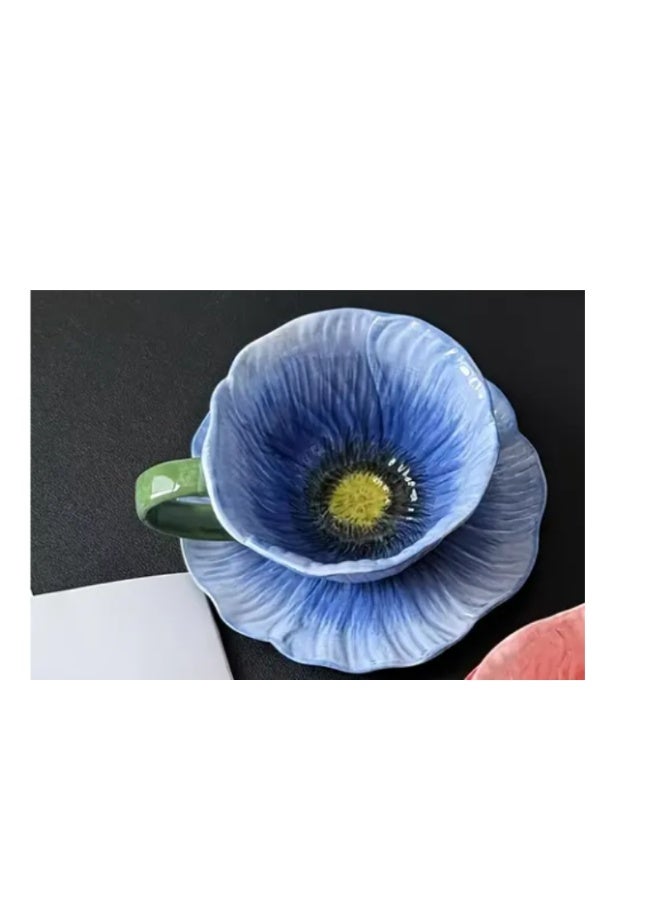 Ceramic Flower Coffee Mug with Saucer,Creative  Coffee Cup,Ceramic Tea Cup Mug for Coffee Milk Tea Latte Yogurt 300ml - Image 1