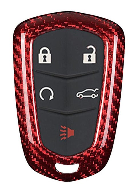 Carbon Fiber Key Fob Cover  For Cadillac ATS ATS-L ATS-V CT6 CTS CTS-V Escalade SRX XT4 XT5 XTS Car Key Case, Black - Round Logo