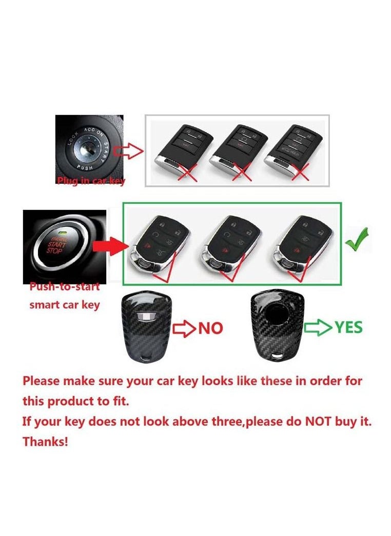 Generic - Carbon Fiber Key Fob Cover  For Cadillac ATS ATS-L ATS-V CT6 CTS CTS-V Escalade SRX XT4 XT5 XTS Car Key Case, Black - Round Logo - Image 1