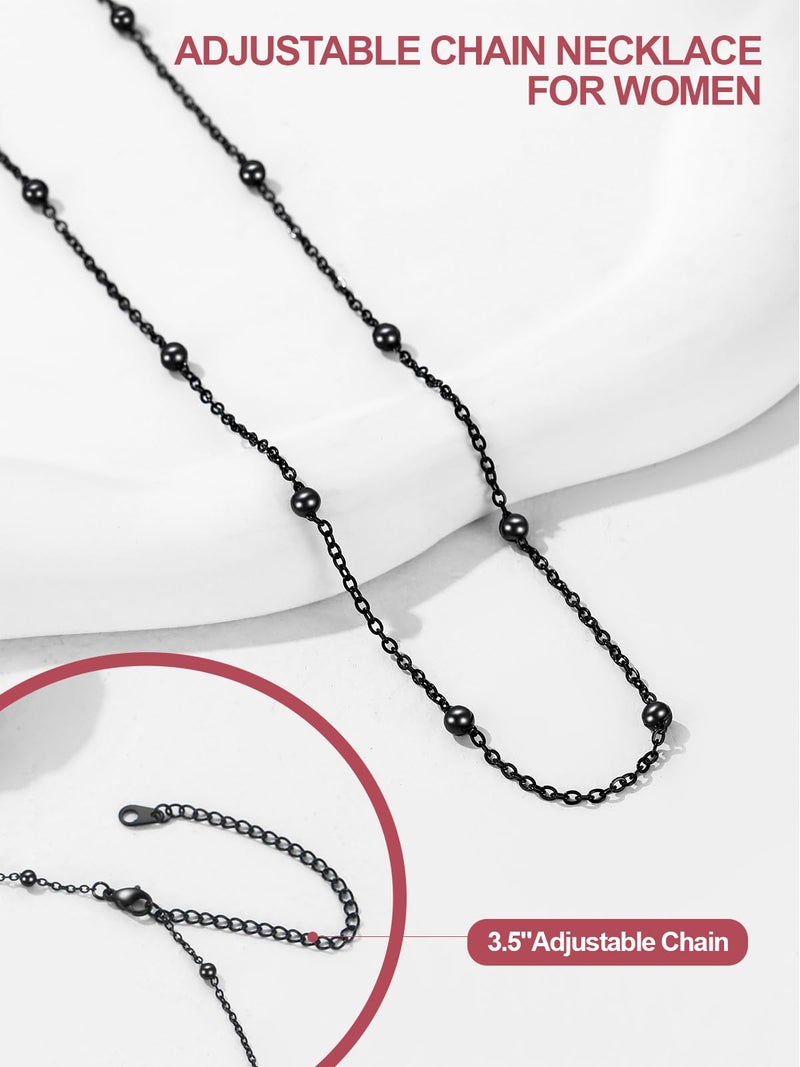 FOCALOOK Satellite Choker Necklaces for Women, Black Metal Beaded Chain Dainty Boho Short Stacked Necklace Thin Black Chain - Image 4