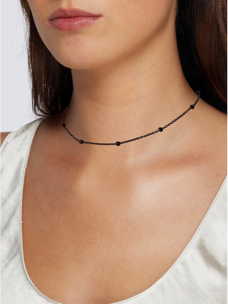 FOCALOOK Satellite Choker Necklaces for Women, Black Metal Beaded Chain Dainty Boho Short Stacked Necklace Thin Black Chain - Image 3