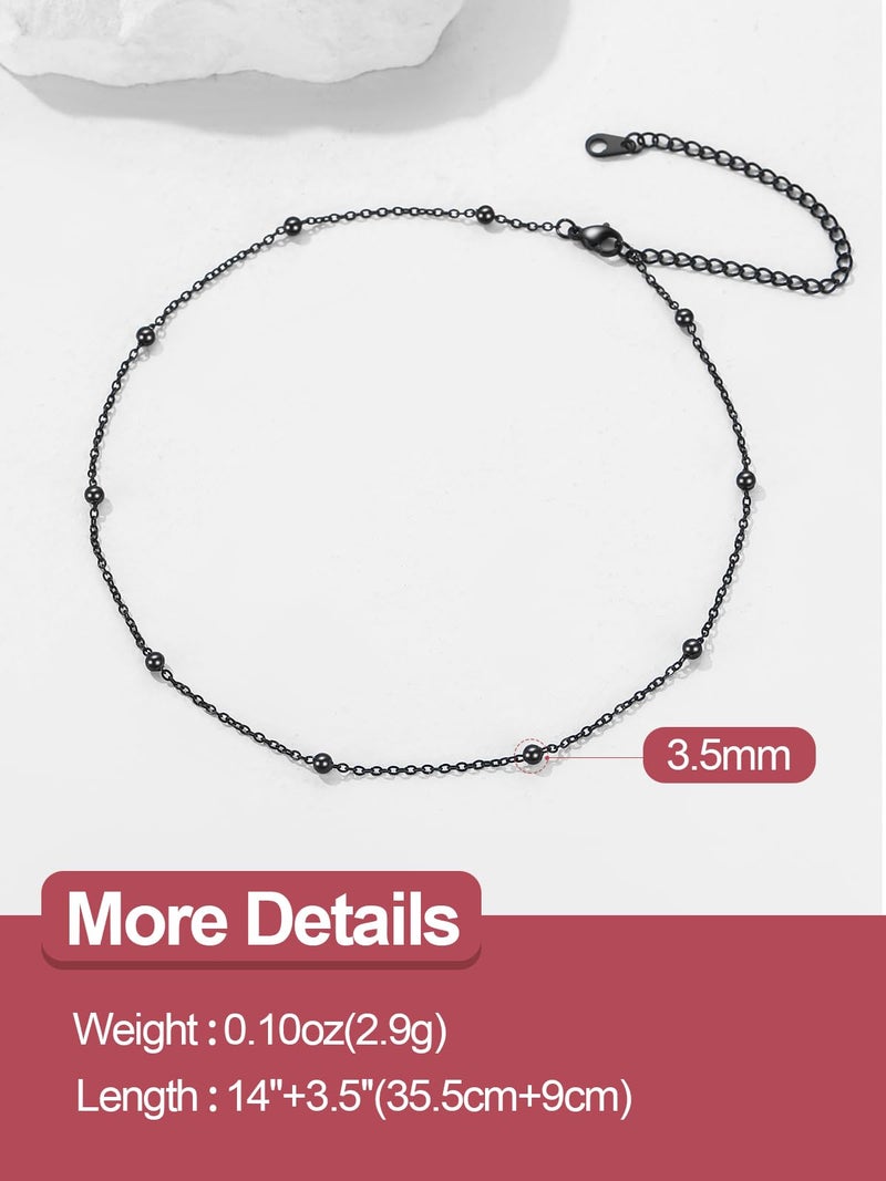 FOCALOOK Satellite Choker Necklaces for Women, Black Metal Beaded Chain Dainty Boho Short Stacked Necklace Thin Black Chain - Image 5