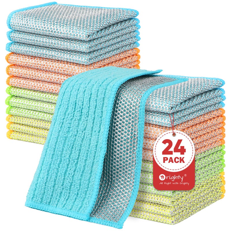 Orighty Multipurpose Wire Dishwashing Rag 24 Pcs, Upgraded Double-Layer Non-Scratch Wire Dish Cleaning Cloths, Kitchen Reusable Steel Scrubber, Powerful Dishcloth Rag for Cookware, Multicolor, 7"x8" - Image 1