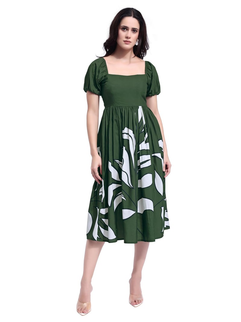 PURVAJA Women’s Maxi Cotton Blend Dress (Floe-271-M_Green) - Image 1