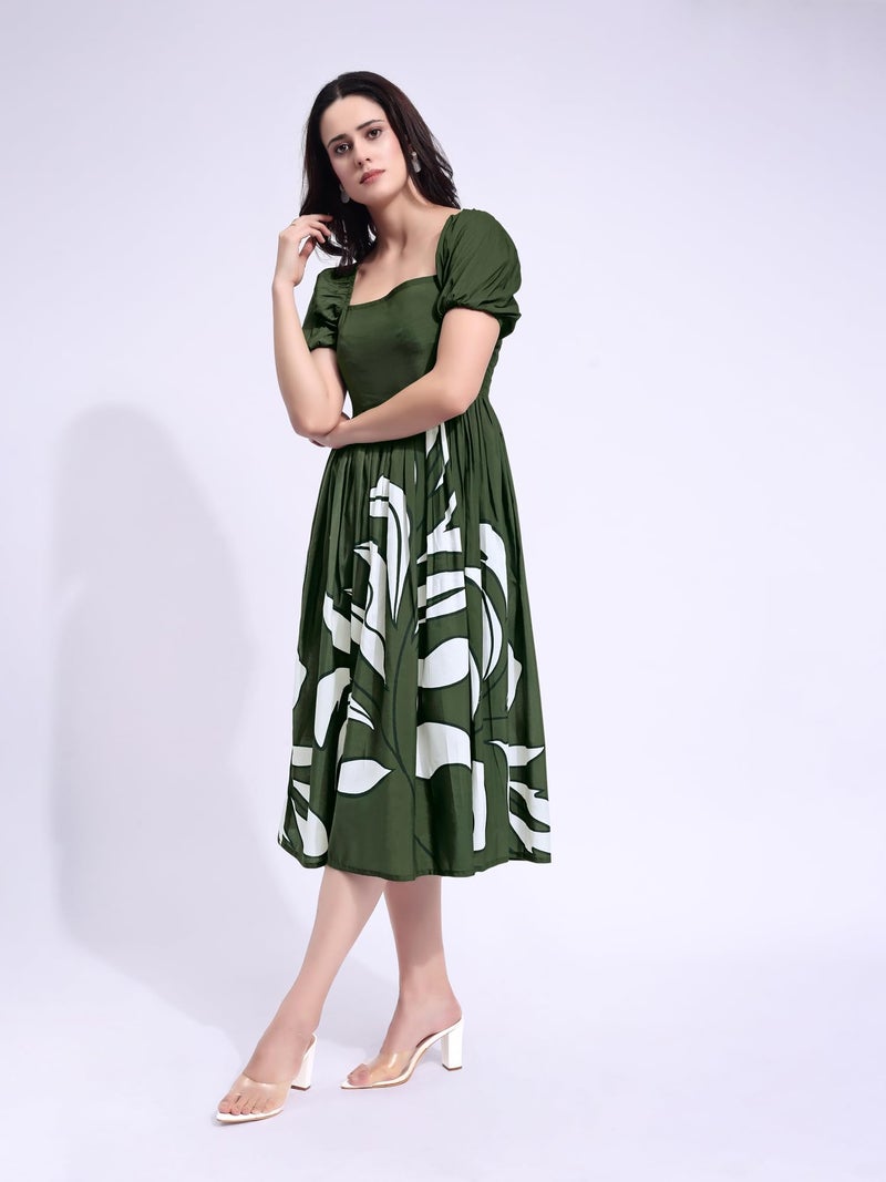 PURVAJA Women’s Maxi Cotton Blend Dress (Floe-271-M_Green) - Image 2