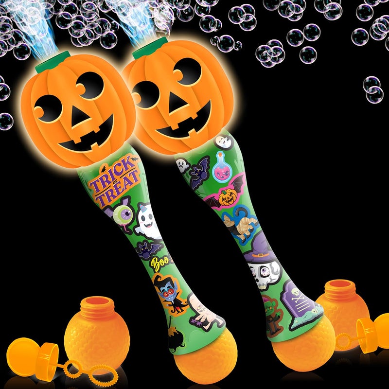 ArtCreativity Halloween Bubble Wand for Kids 2 Pack 14 Light Up Pumpkin Bubble Wand with LED Haloween Music Halloween Boo Basket Stuffers for Kids Haloween Toys for Toddlers - Image 2