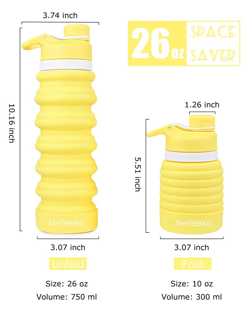 Nefeeko Collapsible Water Bottle  26oz Silicone Foldable Water Bottles Leakproof BPA Free Travel Water Bottles with Carabiner  Portable Sport Water Bottles for Camping Hiking Outdoor Indoor Sport - Image 2
