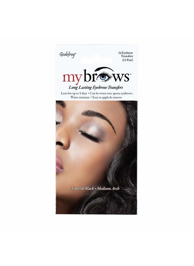 Godefroy MyBrows Long Lasting Eyebrow Transfers, Medium Arch, Natural Black, 12-Pairs of Brows  - Image 1