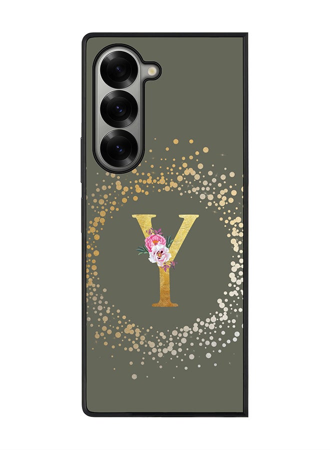 Stylizedd Rugged Black edge case for Samsung Galaxy Z Fold6, Slim fit Case Cover - Custom Monogram Initial Letter Floral Pattern Alphabet - Y (Olive Green ) - Image 1